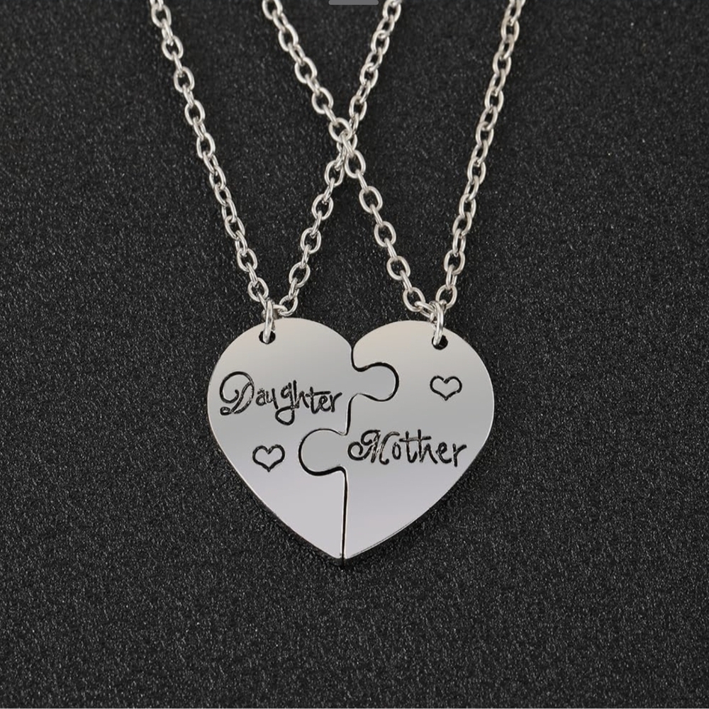Heart Puzzle Mother-Daughter Necklace in Silver